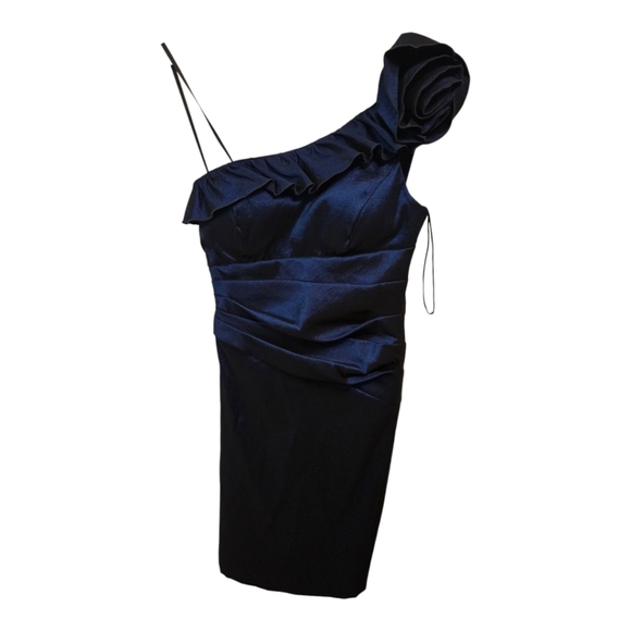 NWT Laura Petites Elegant One-Shoulder Navy Dress - Picture 3 of 6